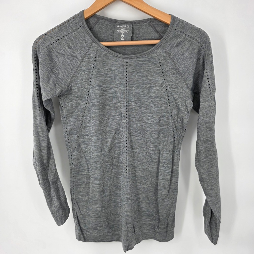 Athleta Foothill Seamless Long‎ Sleeve Top Gray Mesh Detail Athletic Women's S